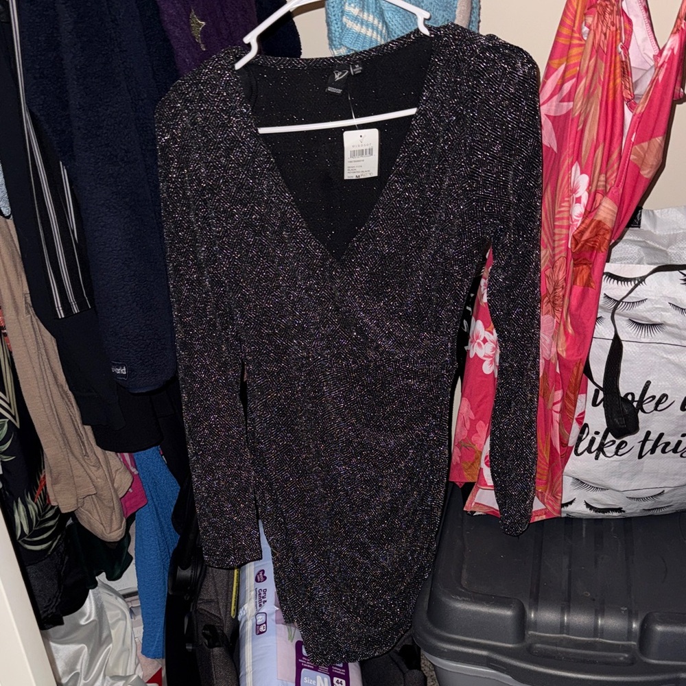 Black Glitter Long Sleeve Dress